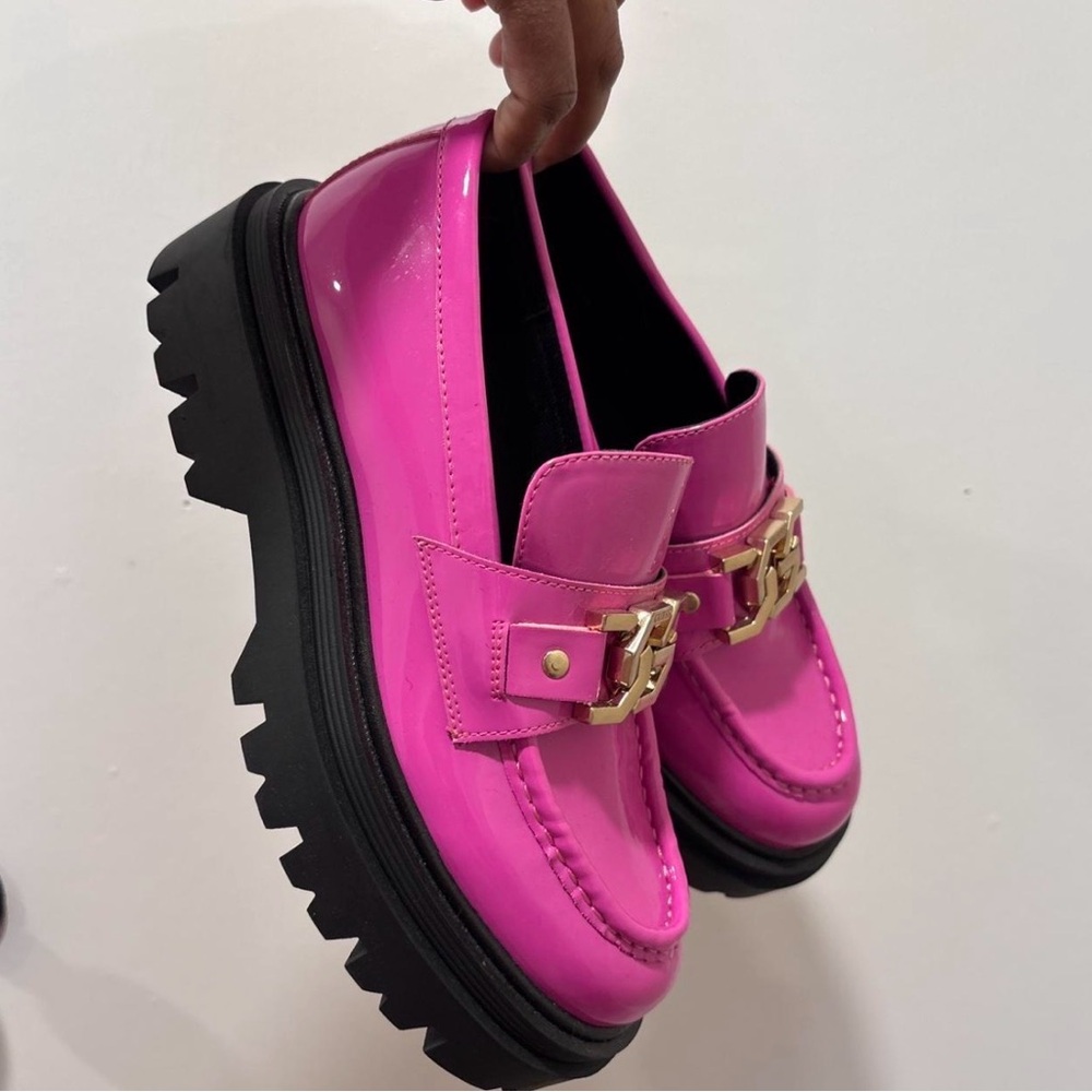 Guess Pink Platform Loafers with Gold Accent